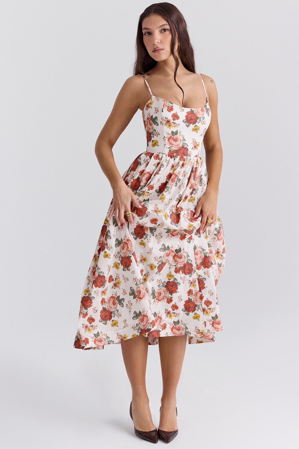 Lolita-Italian Rose Print Cotton Corset Sundress