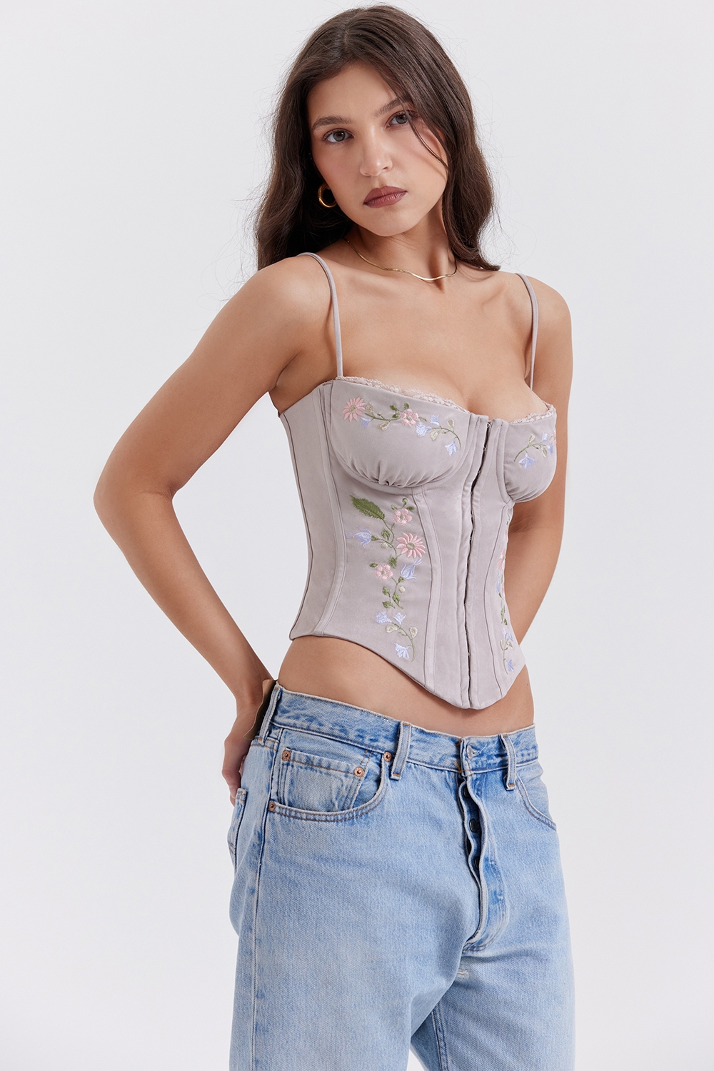 Petunia-Light Lavender Embroidered Corset