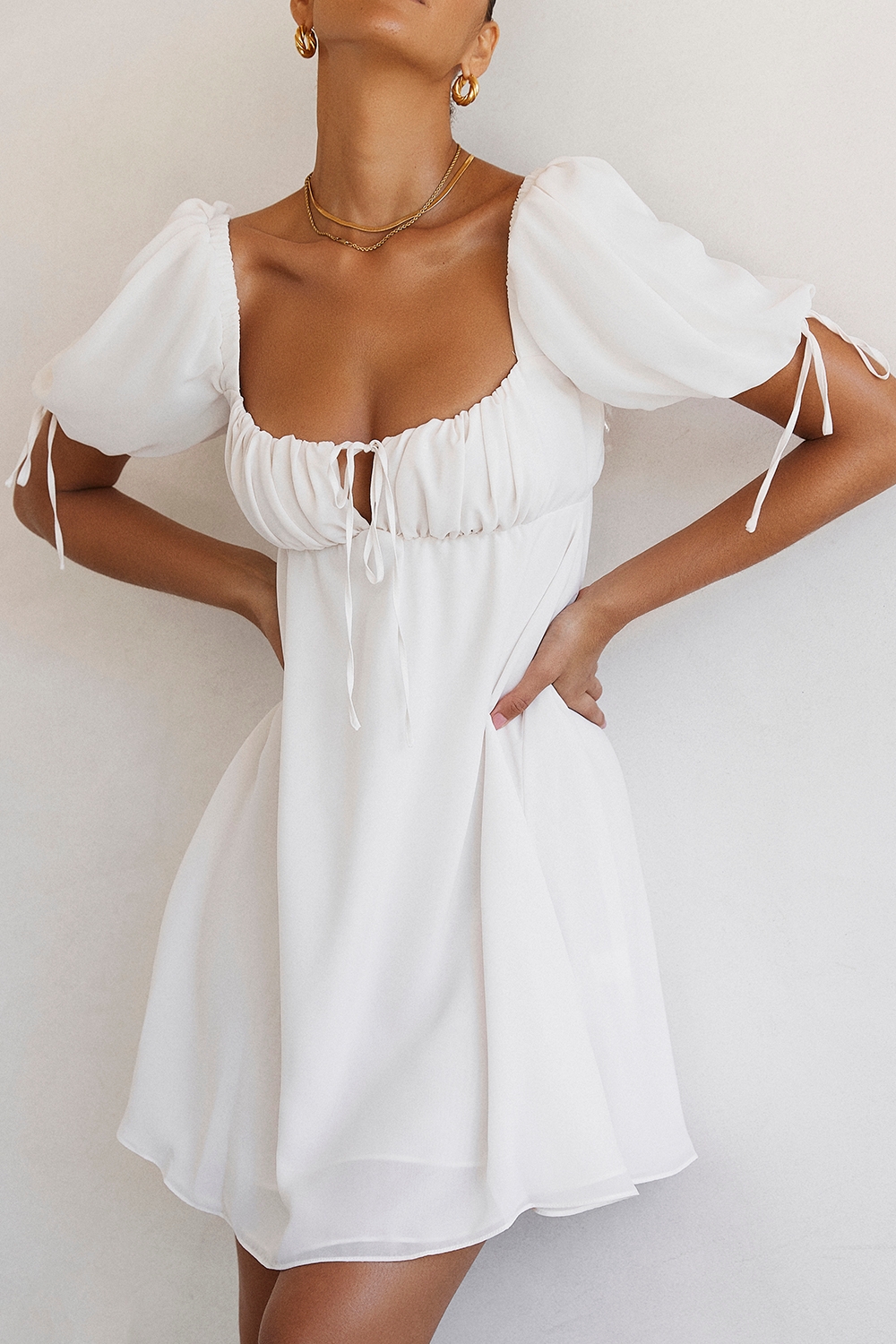 Princess-Ivory Georgette Mini Dress - SALE