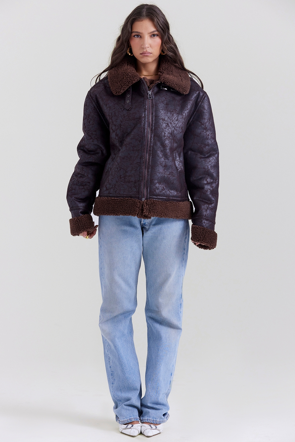 Madden-Brown Vegan Shearling Aviator Jacket