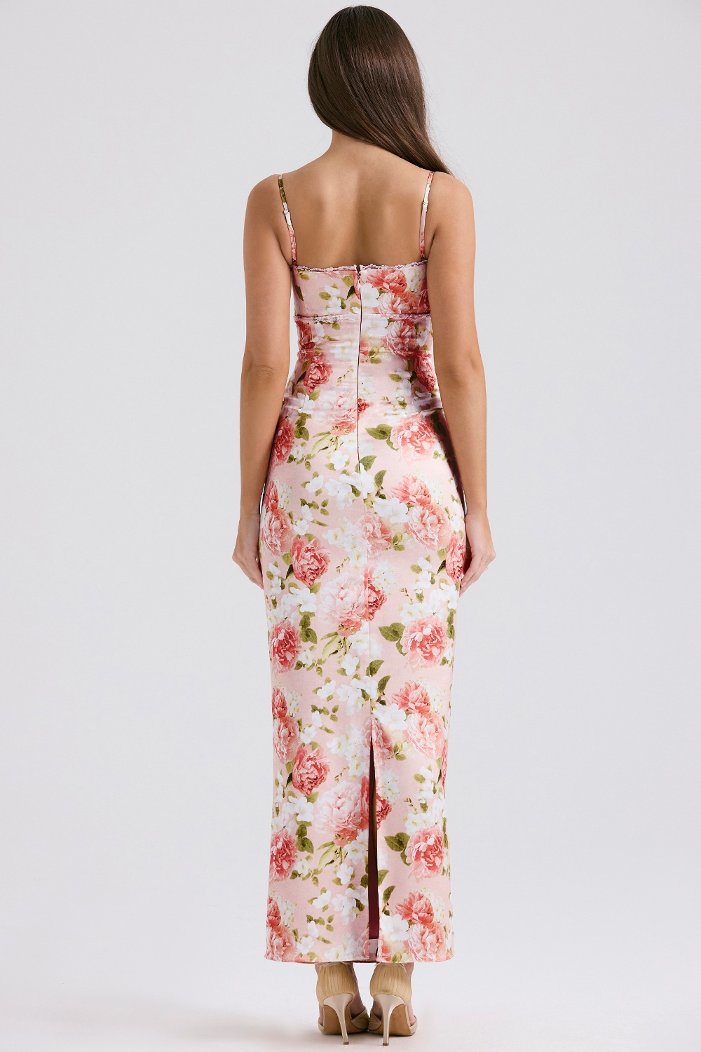 Josefina-Pink Peony Print Satin Maxi Dress