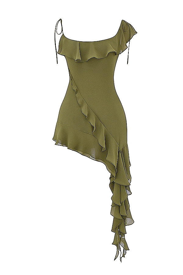 Marcia-Olive Ruffle Mini Dress