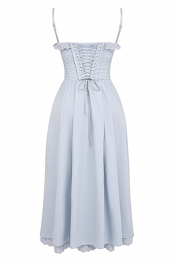 Jaime-Soft Blue Cotton Broderie Anglais Midi SunDress