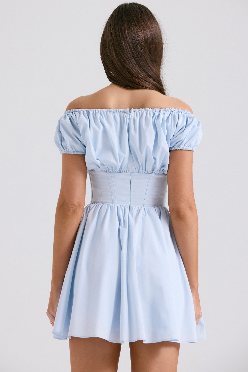 Nala-Soft Blue Cotton Gathered Mini Dress