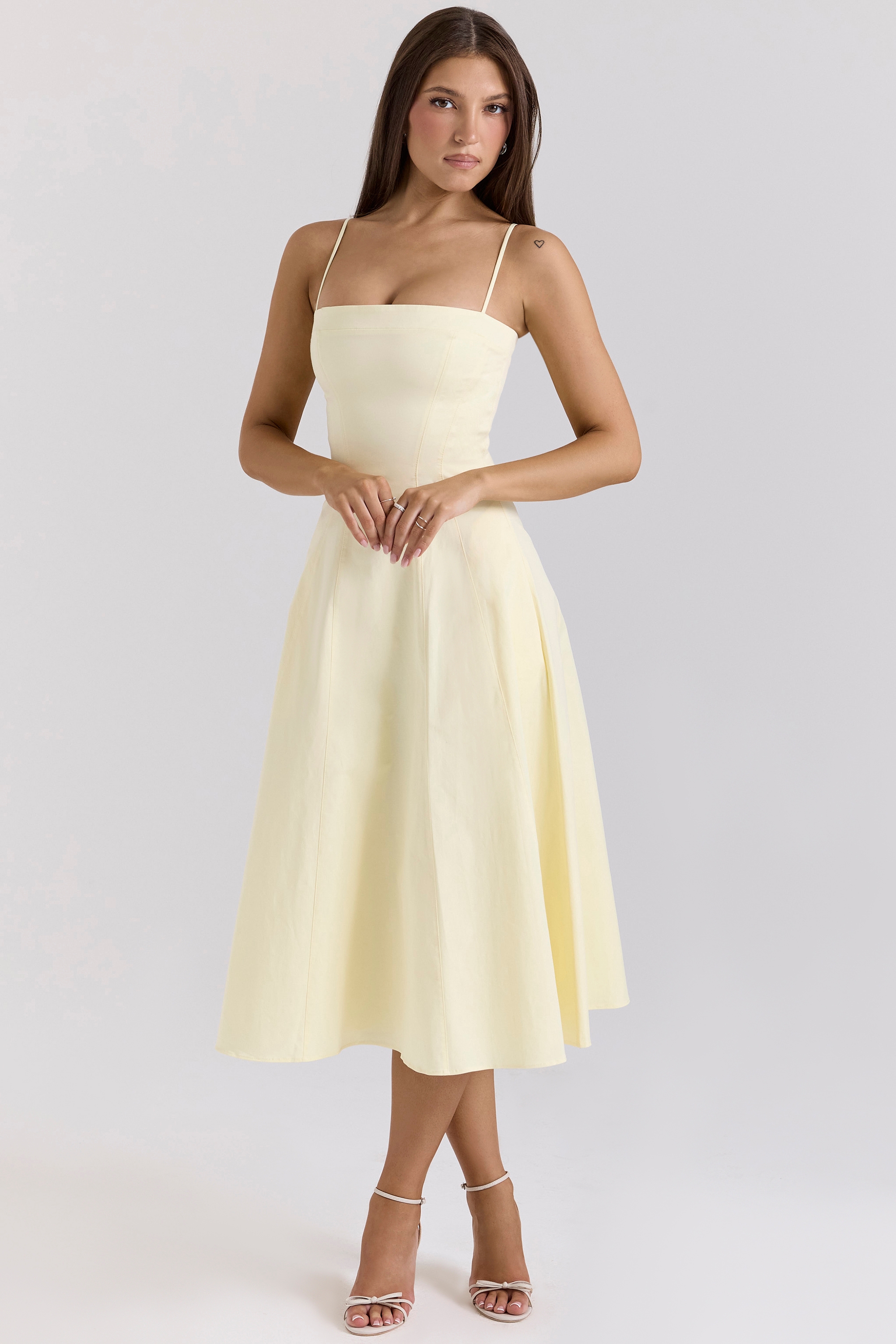 Dolly-Lemon Stretch Cotton A-Line Midi Sundress