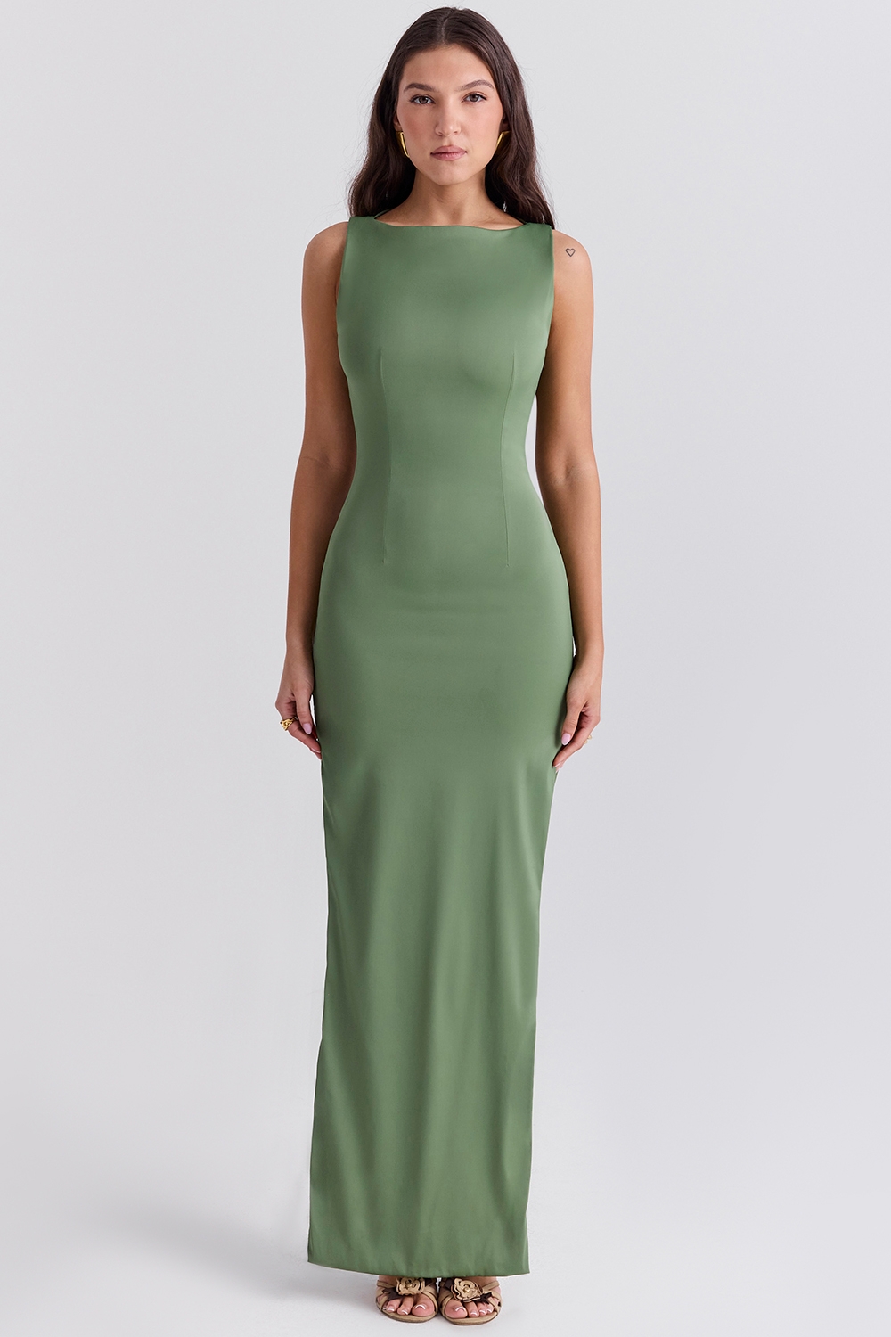 Filomena-Olive Boat Neck Maxi Dress