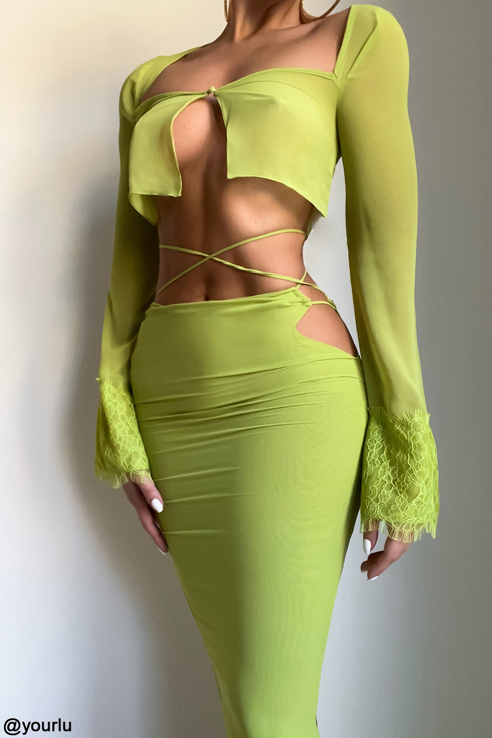 Tara-Lime Green Georgette Cropped Top