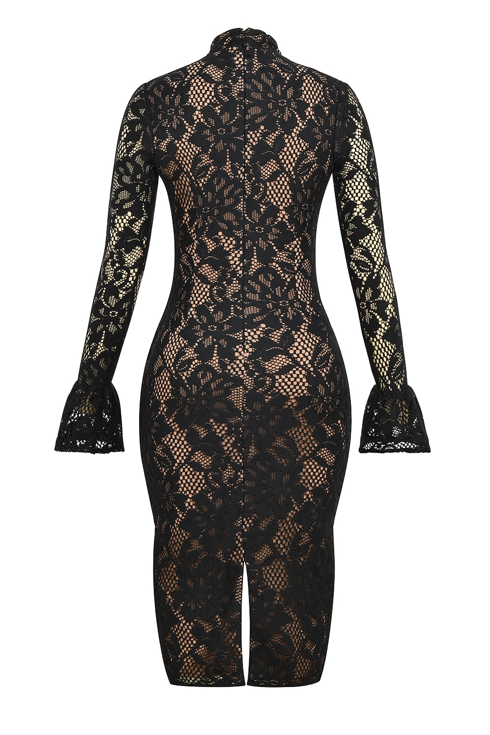 Pierette-Black Lace Midi Dress