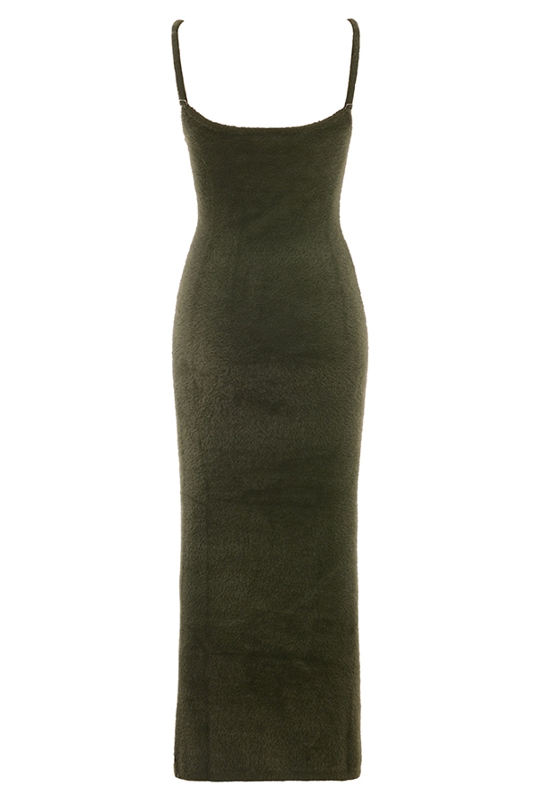 Fayette-Khaki Soft Fluffy Knit Maxi Dress - SALE