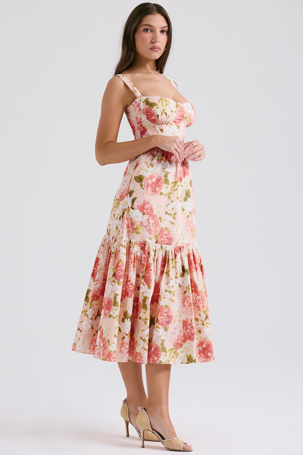 Elia-Pink Peony Print Cotton Midi Sundress