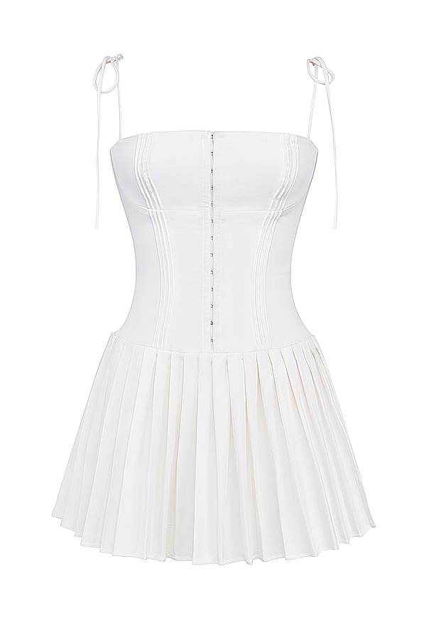 Marcy-White Pleated Mini Dress