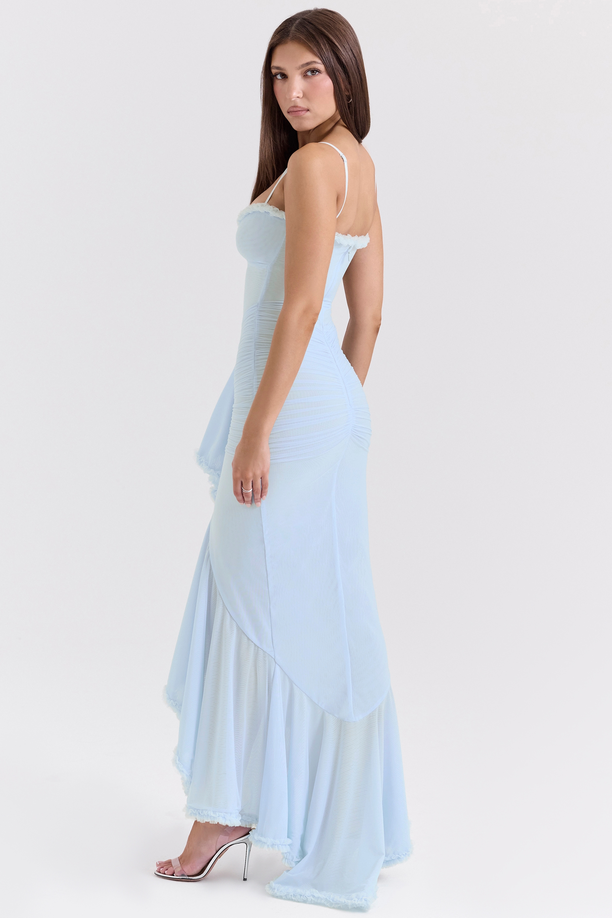 Gabbi-Ice Blue Mesh Ruffled Front Gown