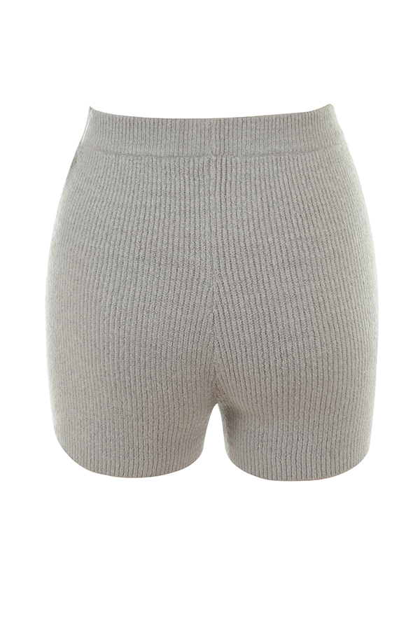 Grounded-Grey Knit High Waist Shorts - SALE