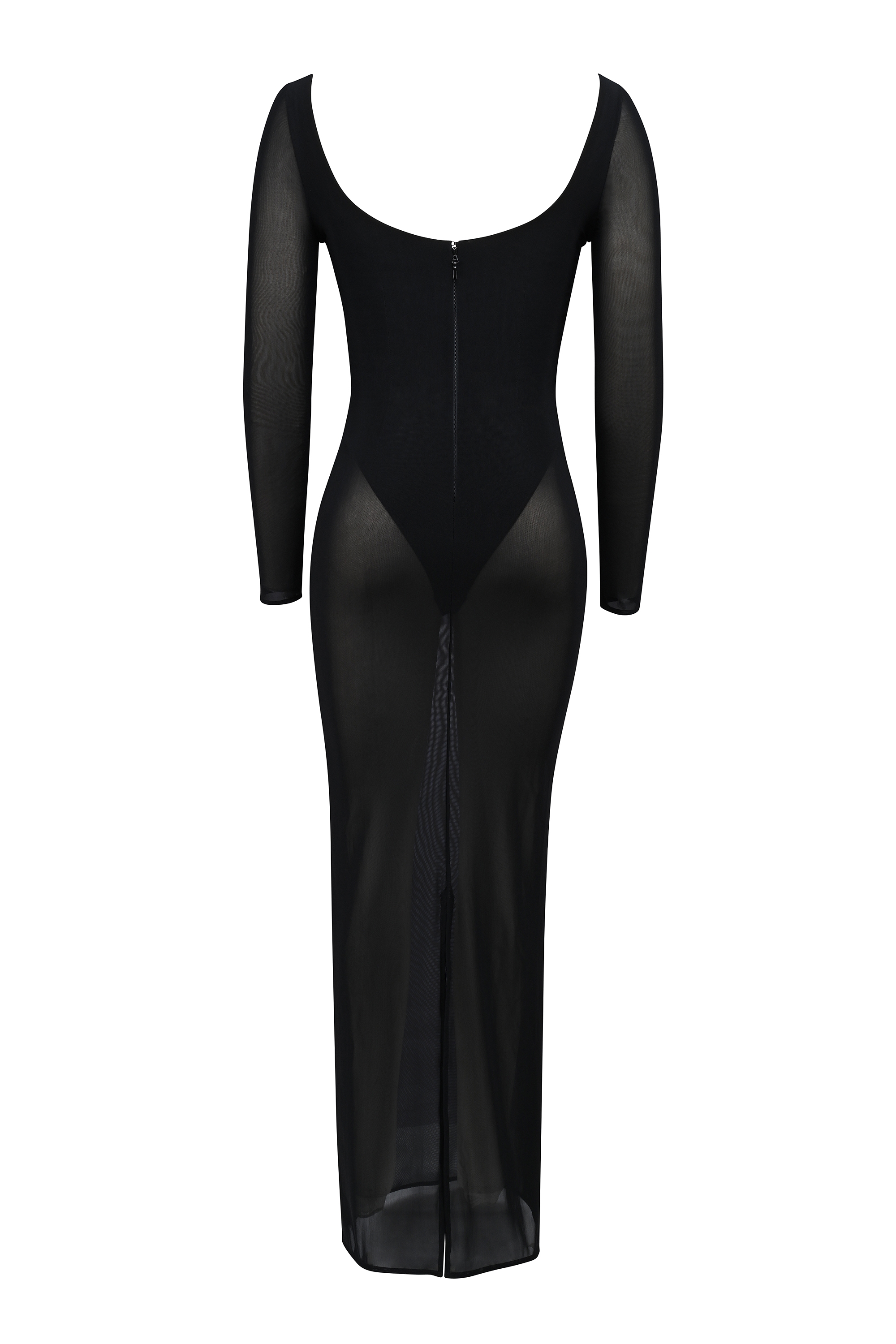 Everly-Black Mesh Maxi Dress with Bodysuit