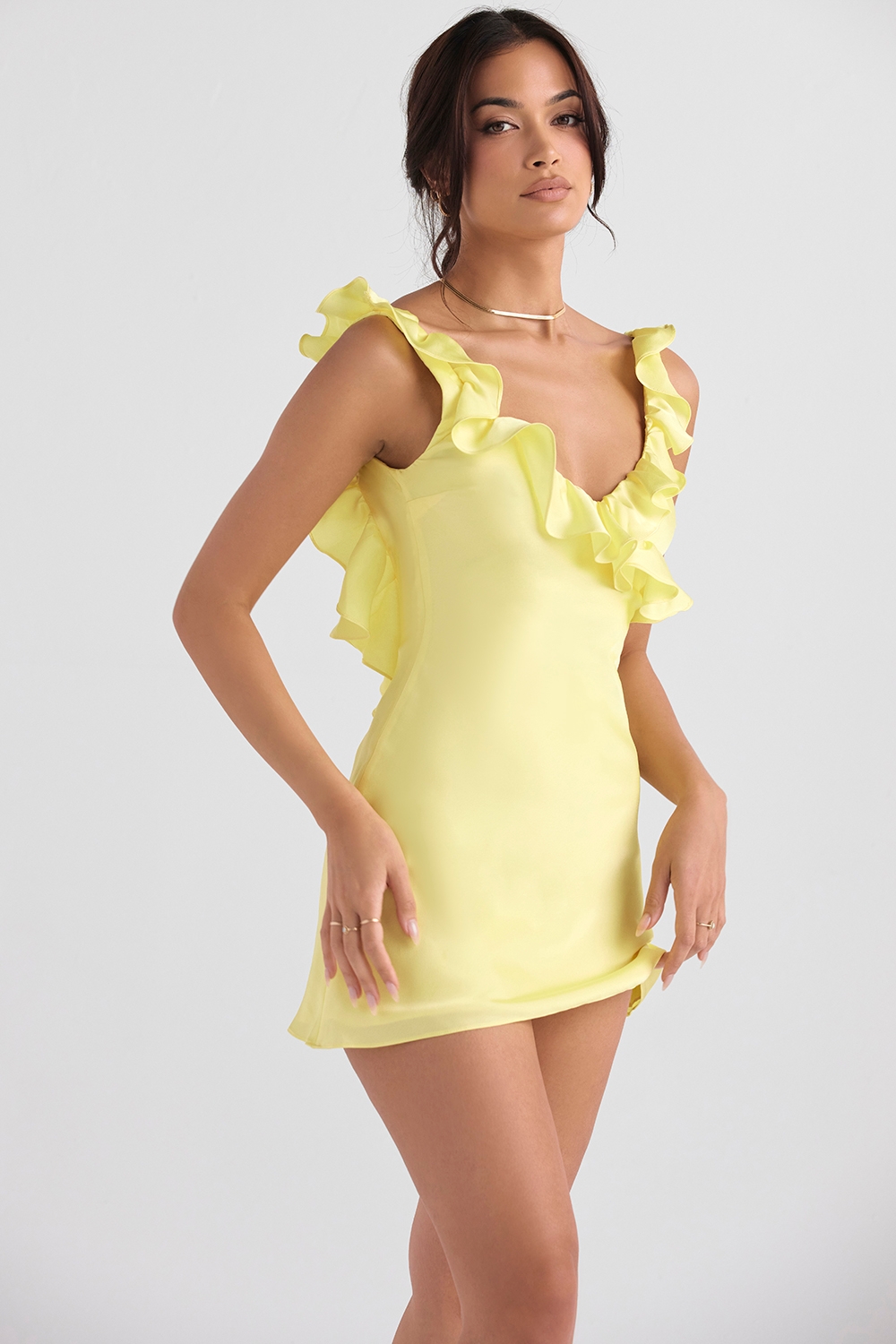 Tink-Buttercup Satin Ruffle Mini Dress
