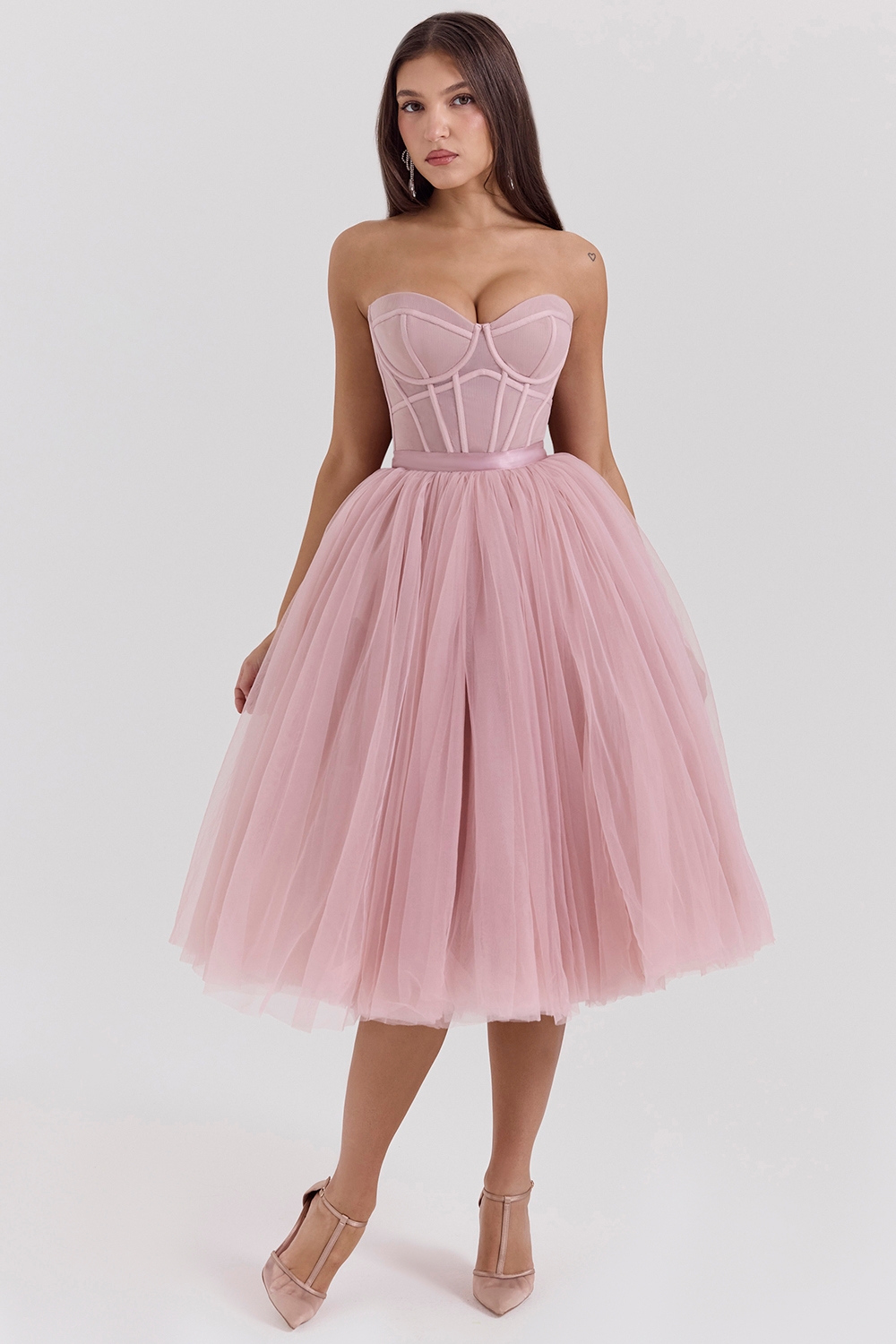 Darling-French Rose Tulle Midi Dress - SALE