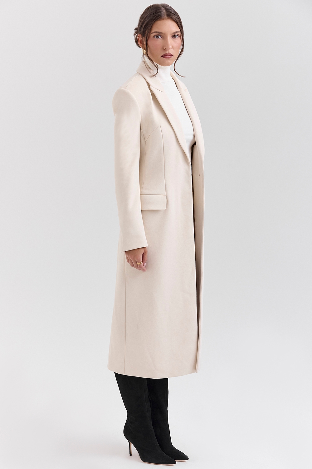 Remi-Ivory Single Breasted Long Coat