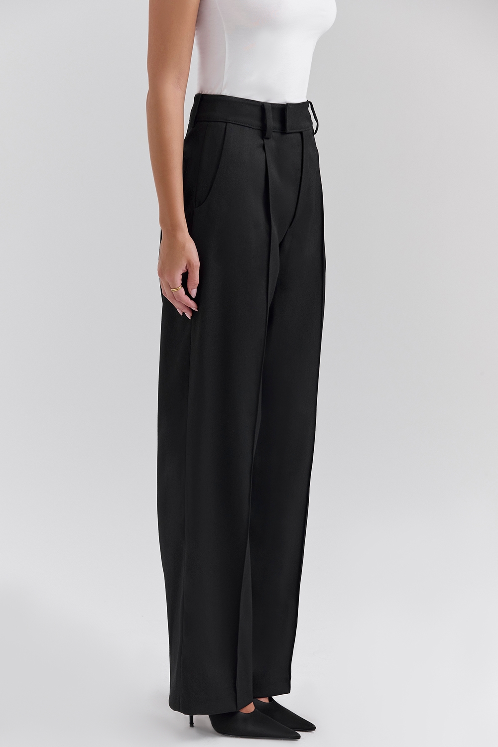 Hayden-Black Wide Leg High Waist Tailored Trousers
