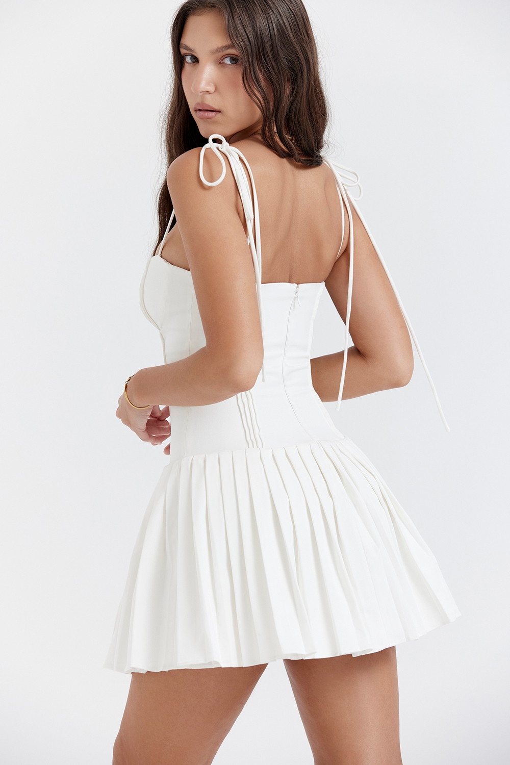 Marcy-White Pleated Mini Dress