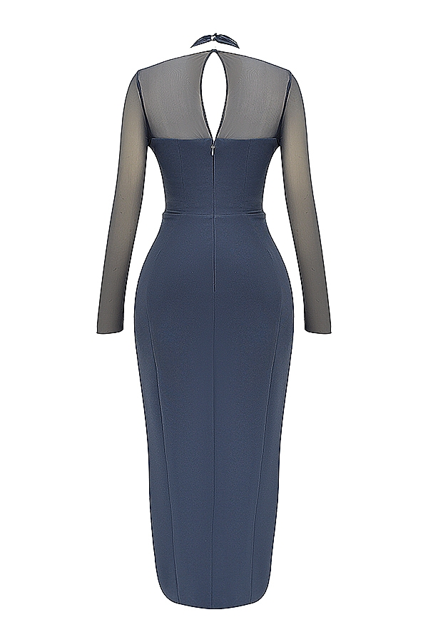 Evangelina-Slate Plunge Maxi Dress