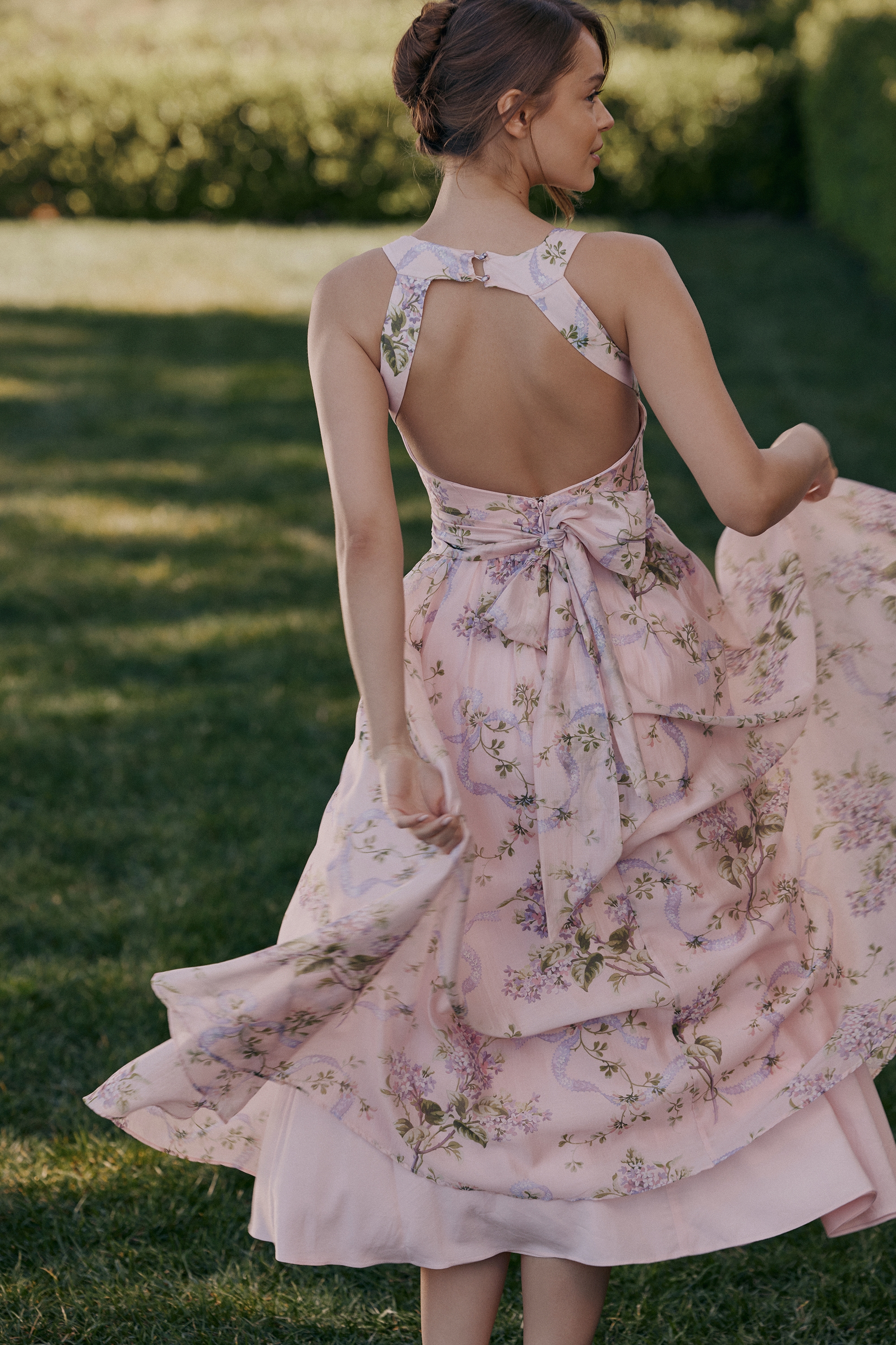 Minerva-Pink Floaty Chiffon Midi Sundress