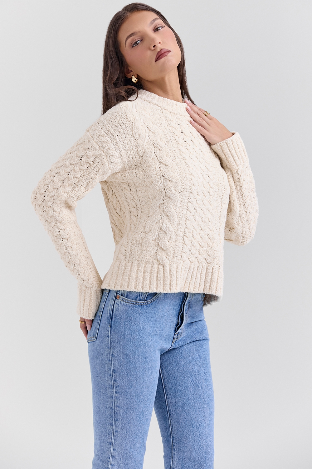 Jasper-Cream Chunky Cable Knit Sweater - SALE