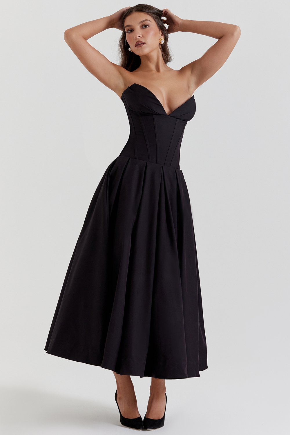 Lady-Black Strapless Midi Dress