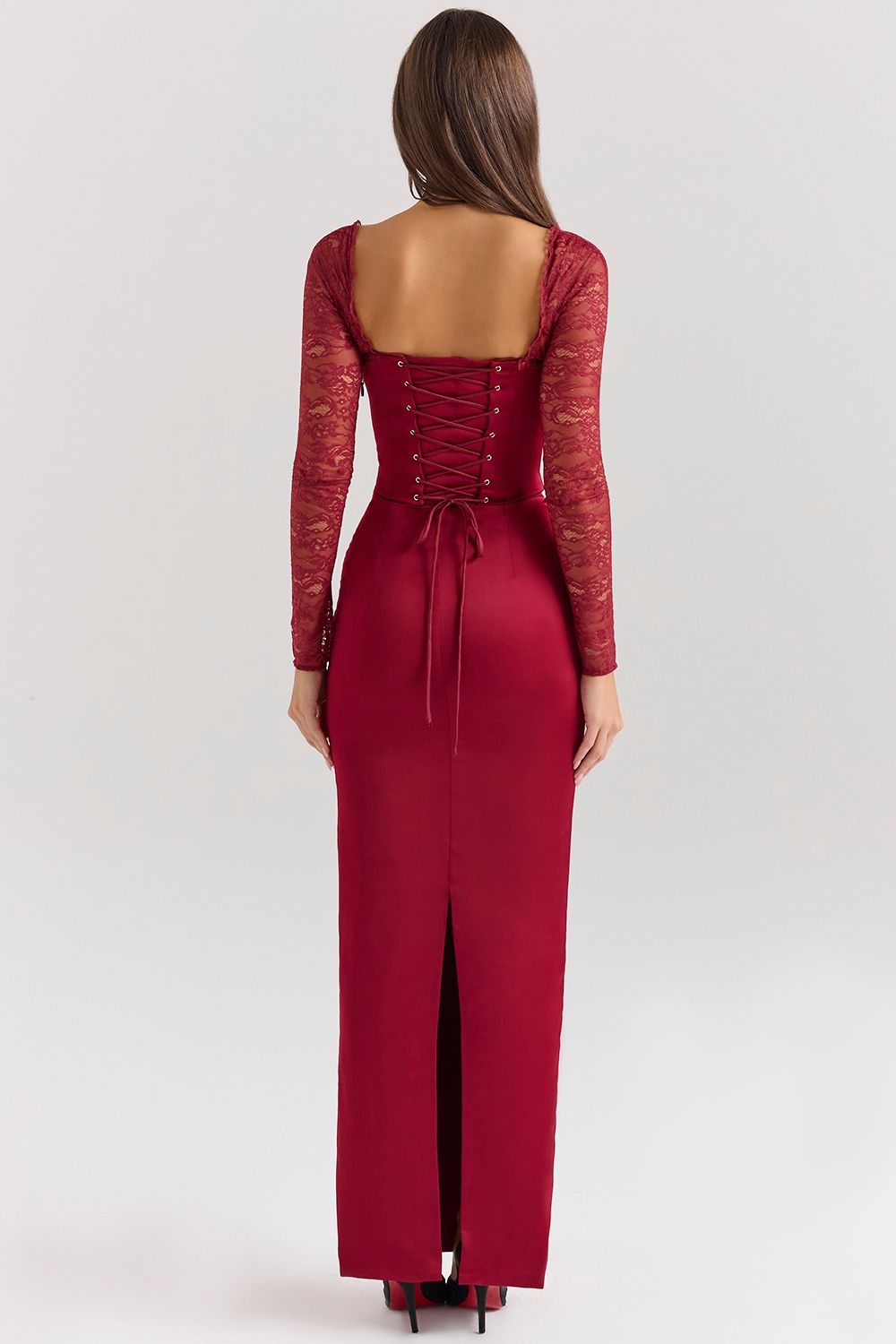 Perdi-Berry Satin Maxi Dress with Corset