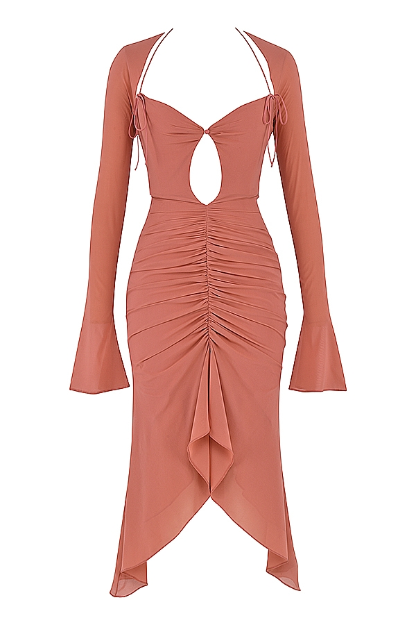 Reine-Rose Real Silk Ruffle Midi Dress