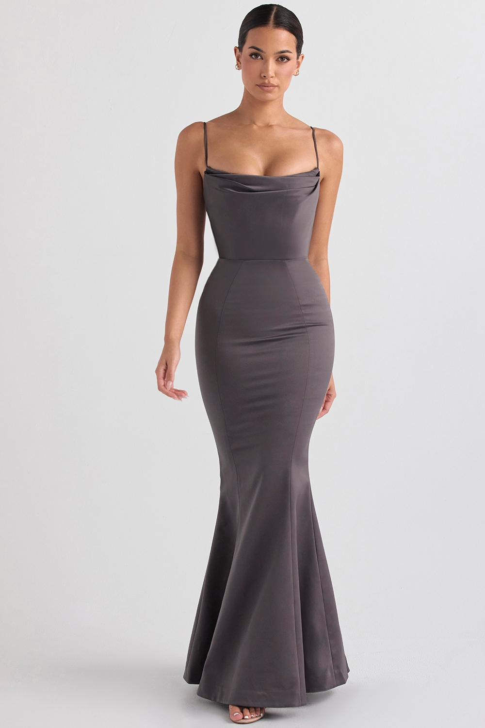 Violette-Shadow Satin Fishtail Gown
