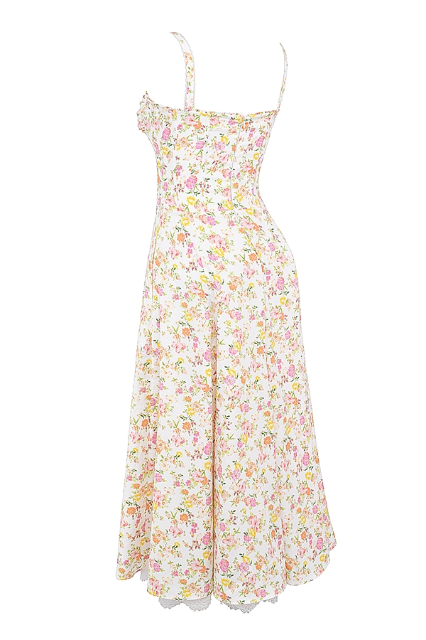 Rosalee-Ivory Meadow Print Cotton Bustier Sundress