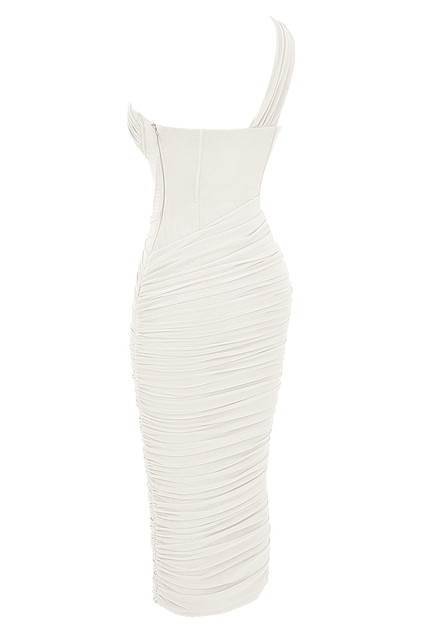 Valentina-Ivory Asymmetric Cutout Midi Dress