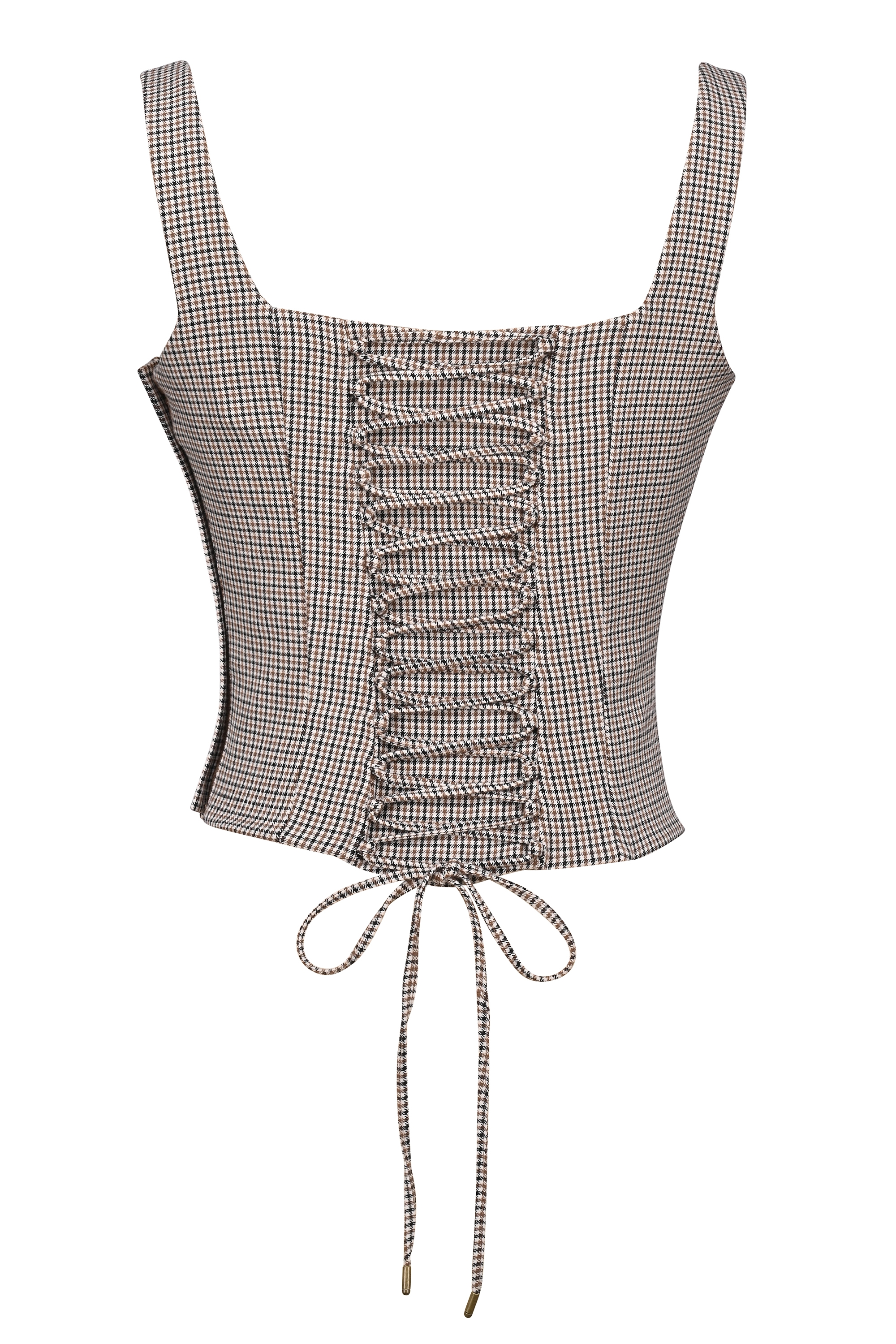 Selma-Brown Puppytooth Boned Corset Top
