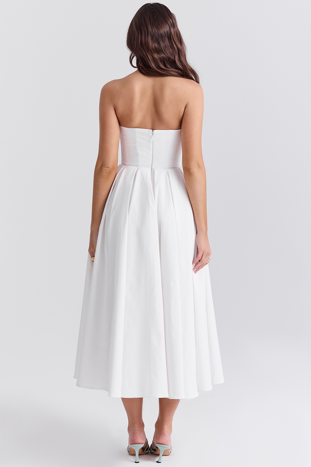 Audrey-White Strapless Midi Sundress