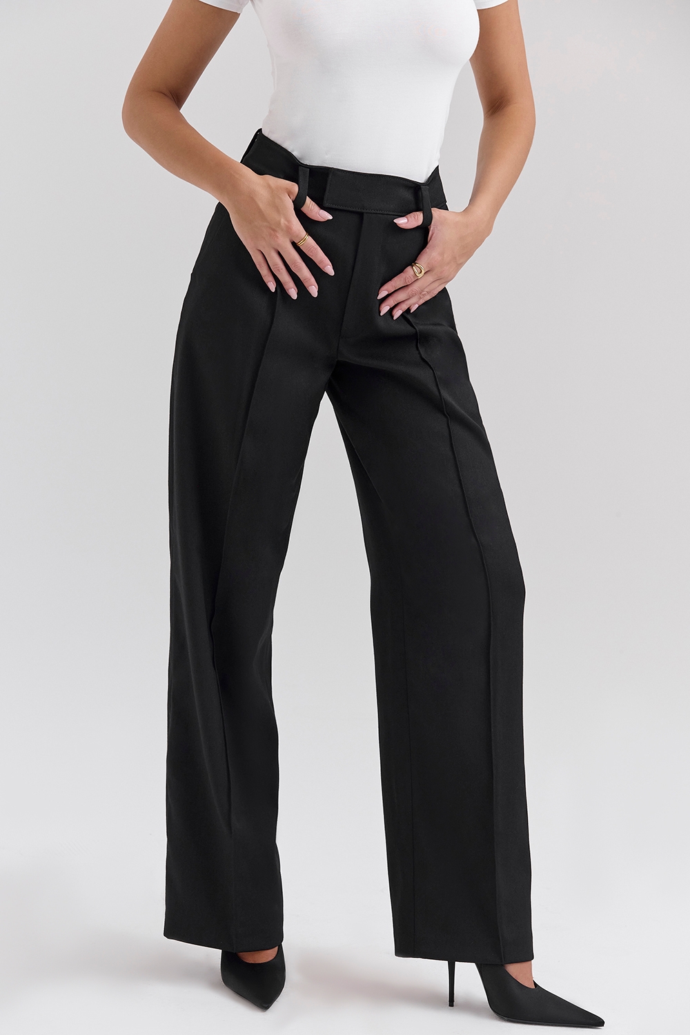 Hayden-Black Wide Leg High Waist Tailored Trousers