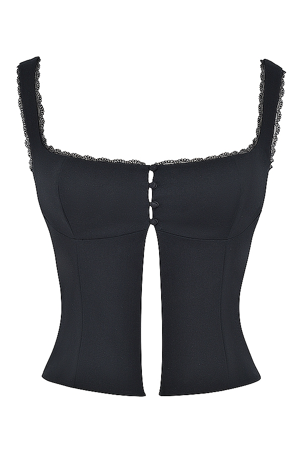 Noura-Black Lace Trim Top