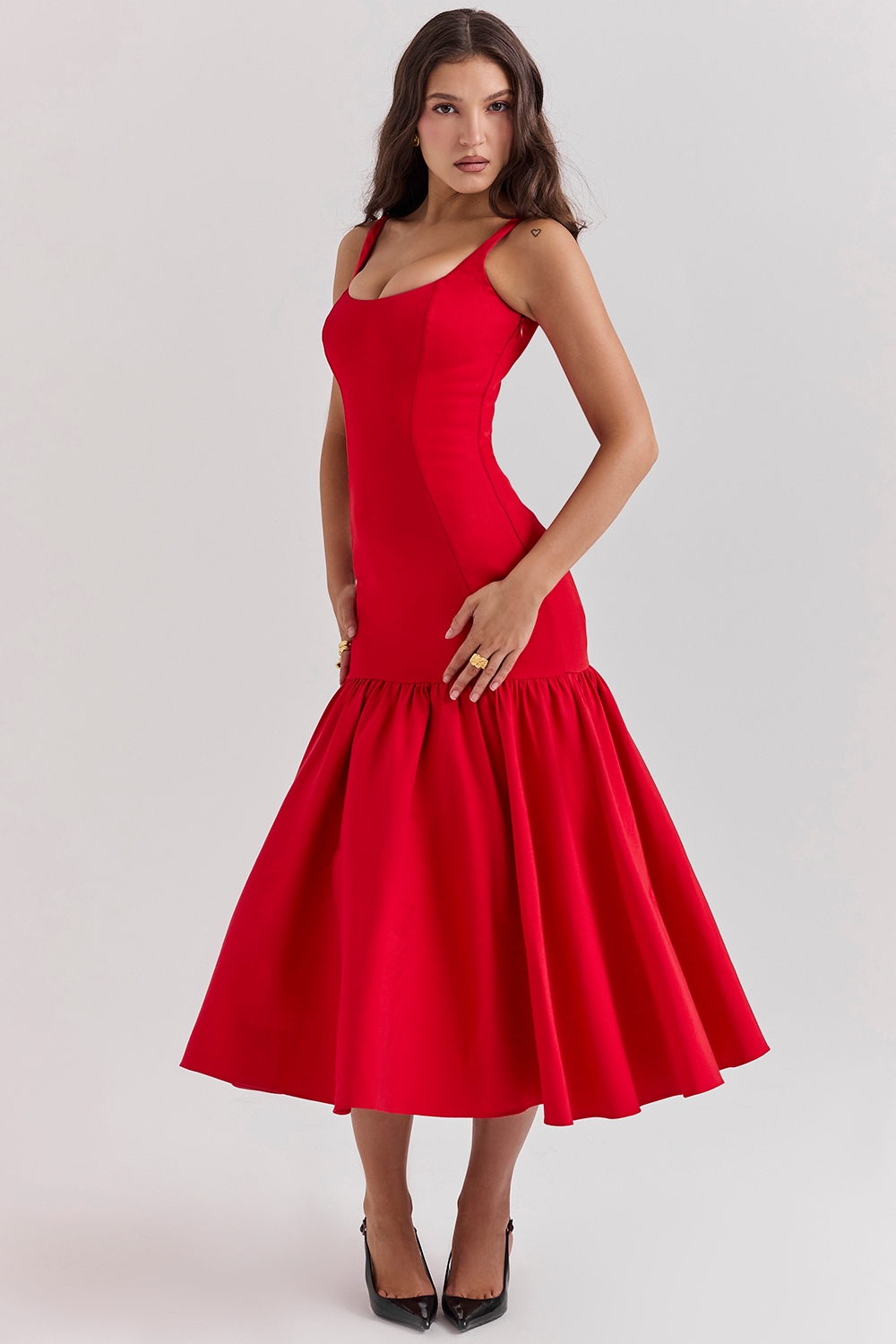 Amore-Scarlet Dropped Waist Midi Dress