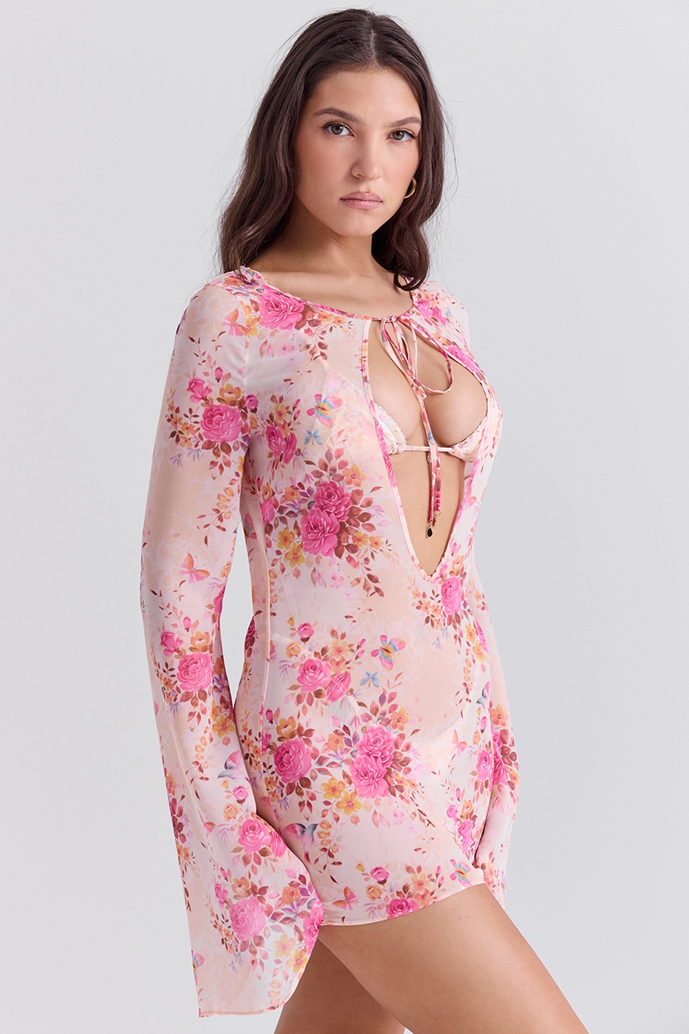 Oceana-Floral Print Beach Cover Up