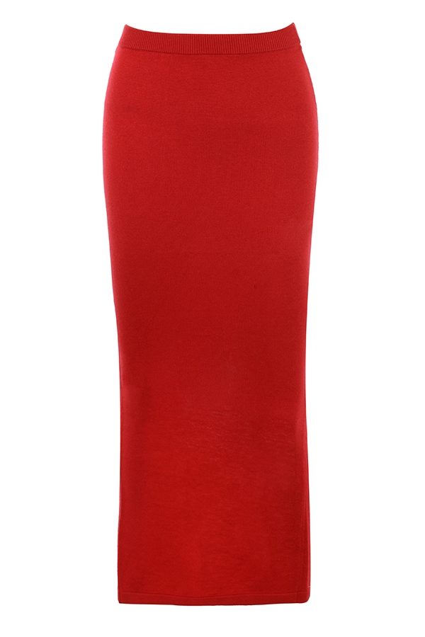 Faith-Holly Red Cashmere Blend Midi Skirt