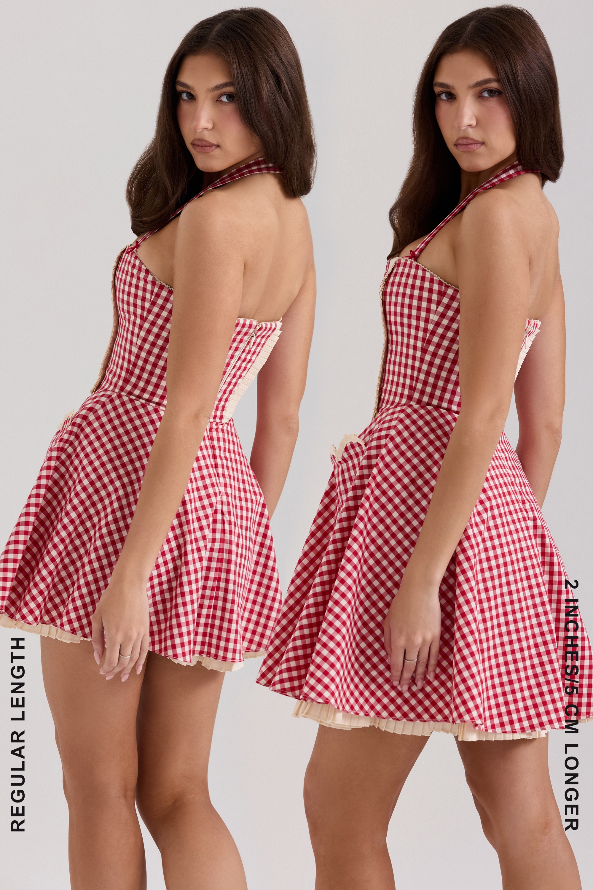 Heidi-Red Gingham Cotton Halter Neck Mini Dress