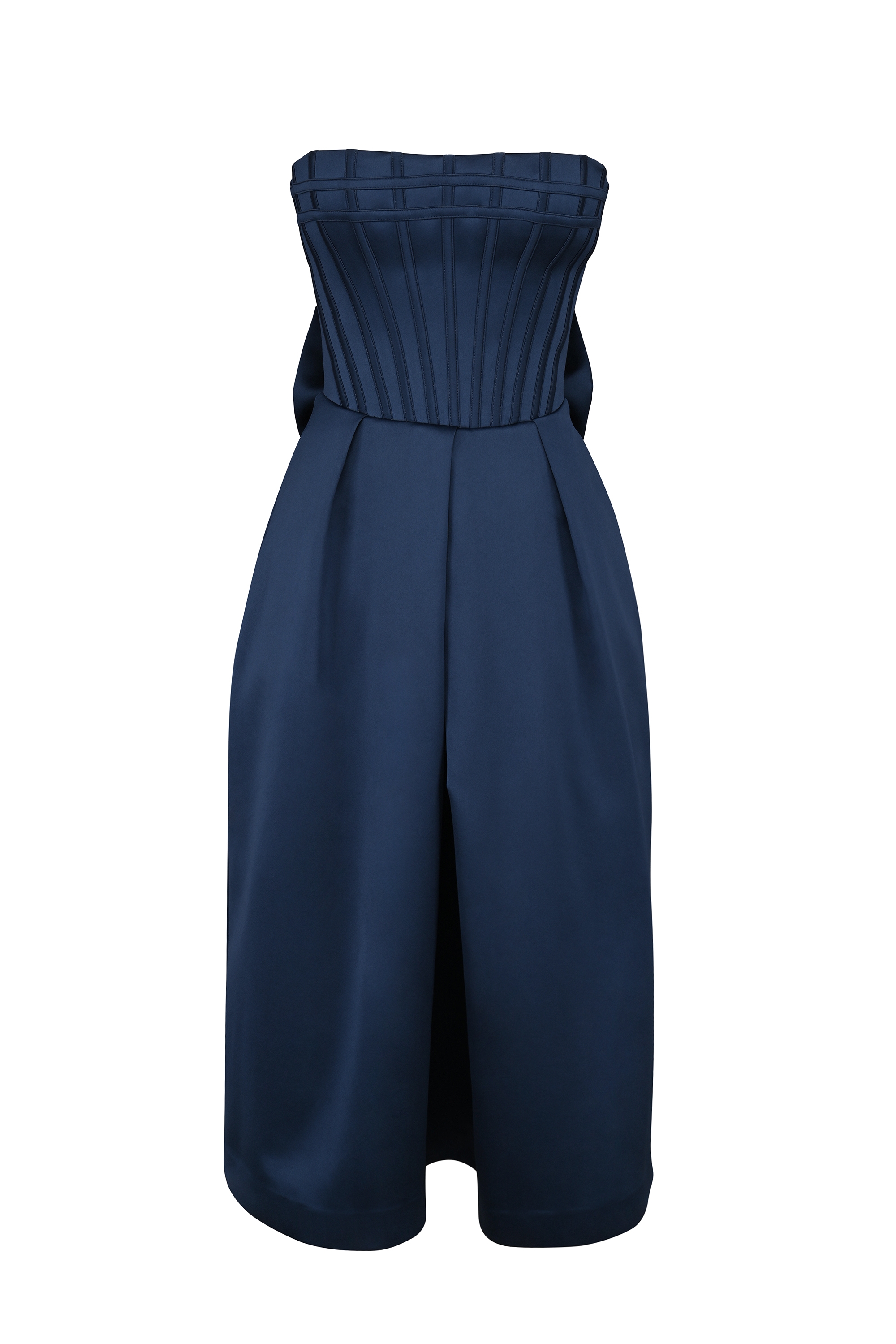 Bellina-Midnight Blue Strapless Detachable Bow Midi Dress