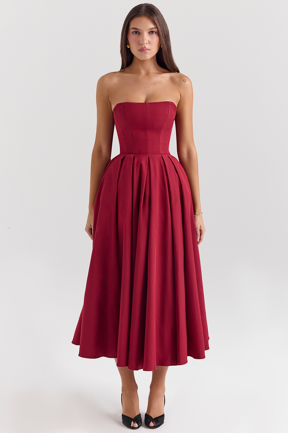 Pandora-Berry Strapless Detachable Bow Midi Dress