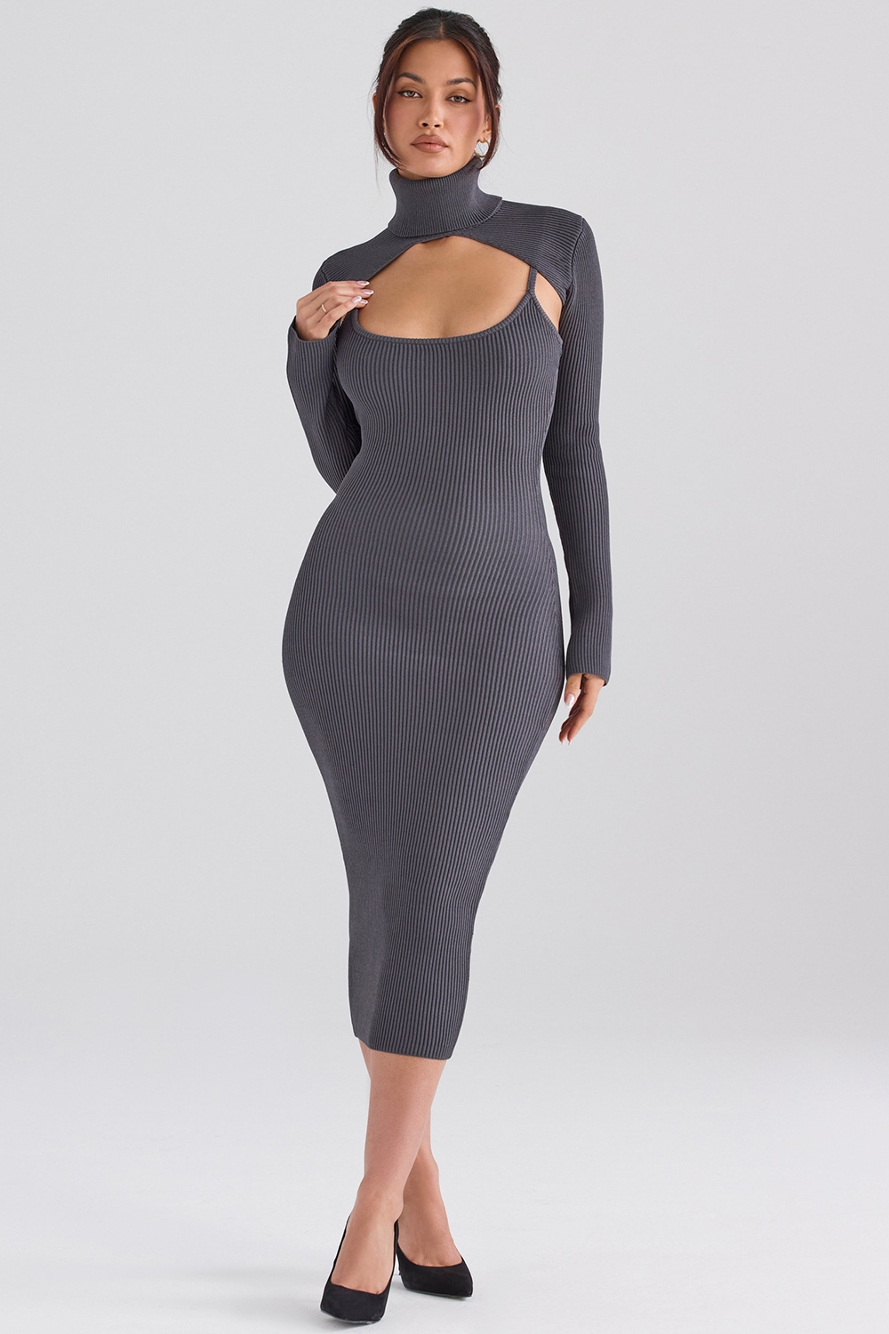Meliora-Charcoal Knit Midi Dress - SALE