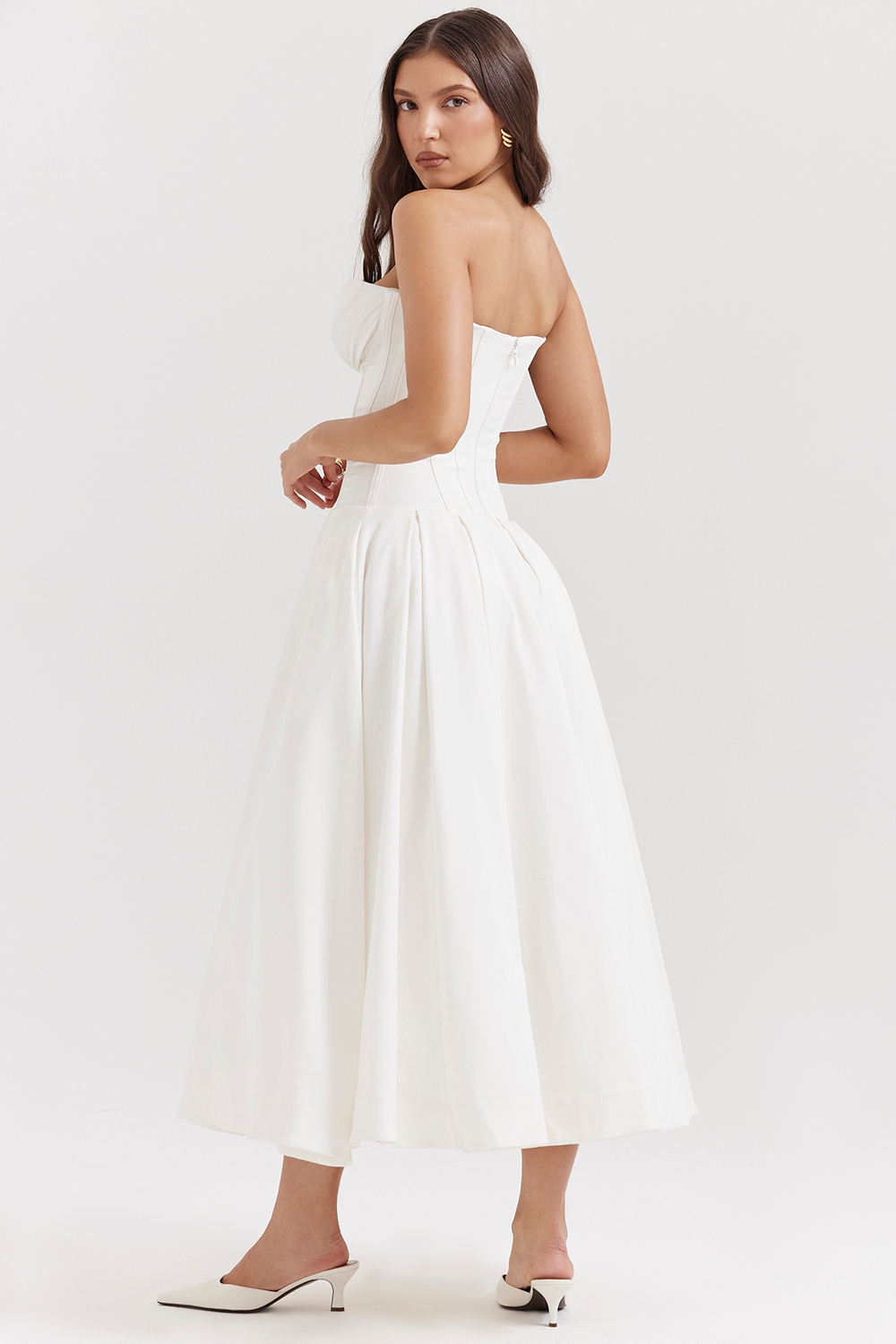 Lady-White Strapless Midi Dress