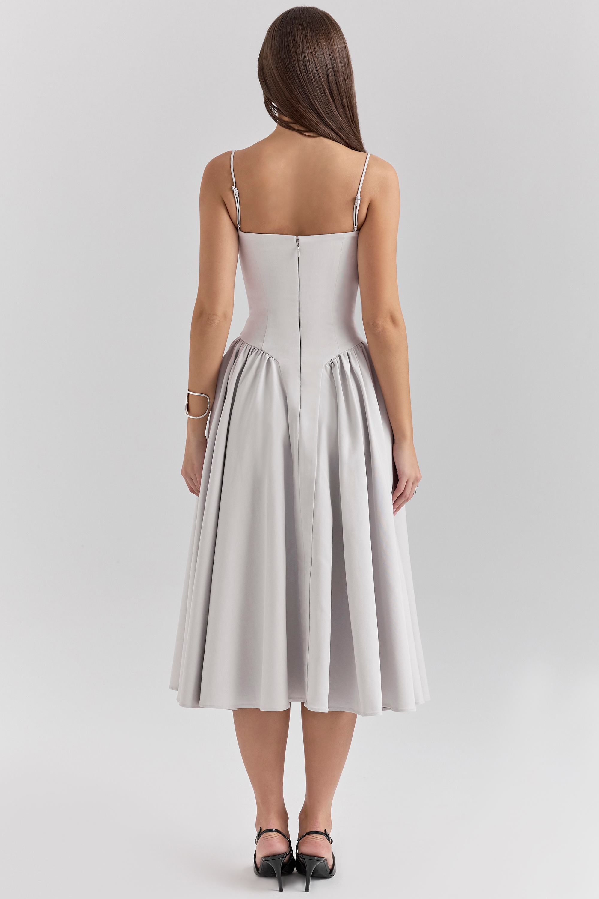 Samaria-Dove Grey Corset Midi Dress