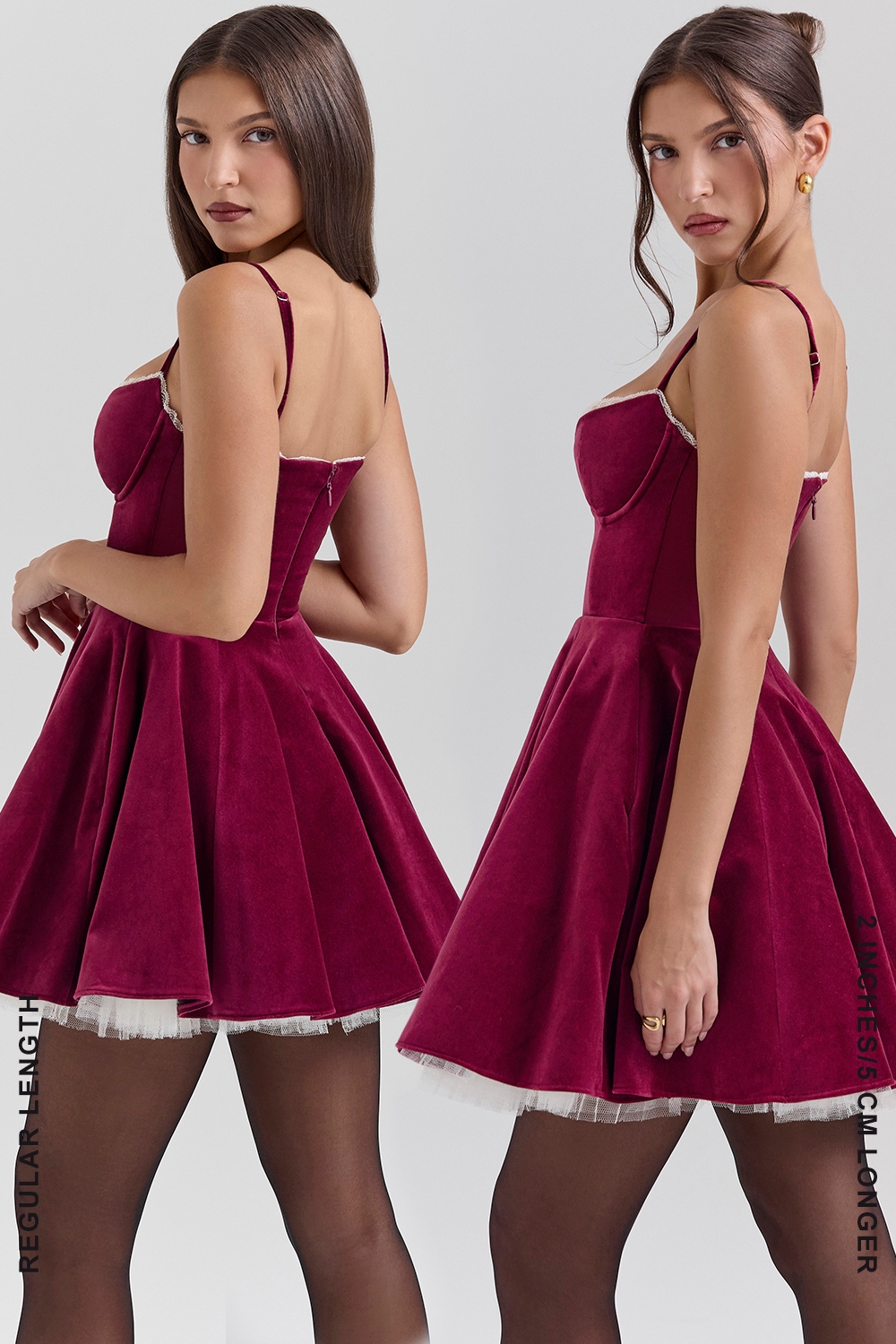 Minimoiselle-Burgundy Velvet Tulle Mini Dress