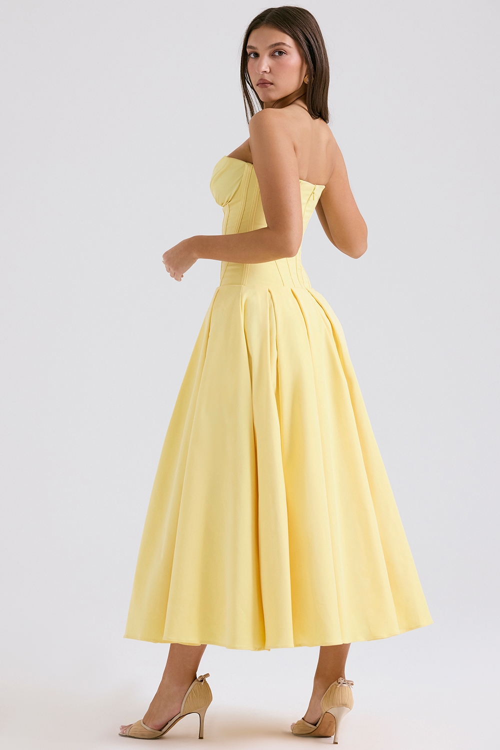 Lady-Sunshine Strapless Tulle Midi Dress