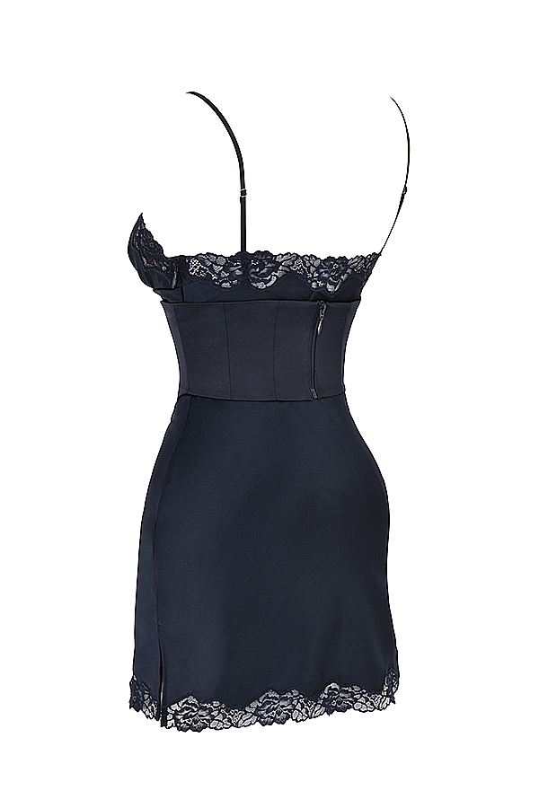 Soraya-Navy Satin Slip Dress