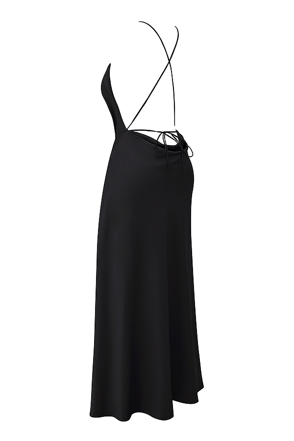 Zanab-Black Thigh Slit Maxi Dress