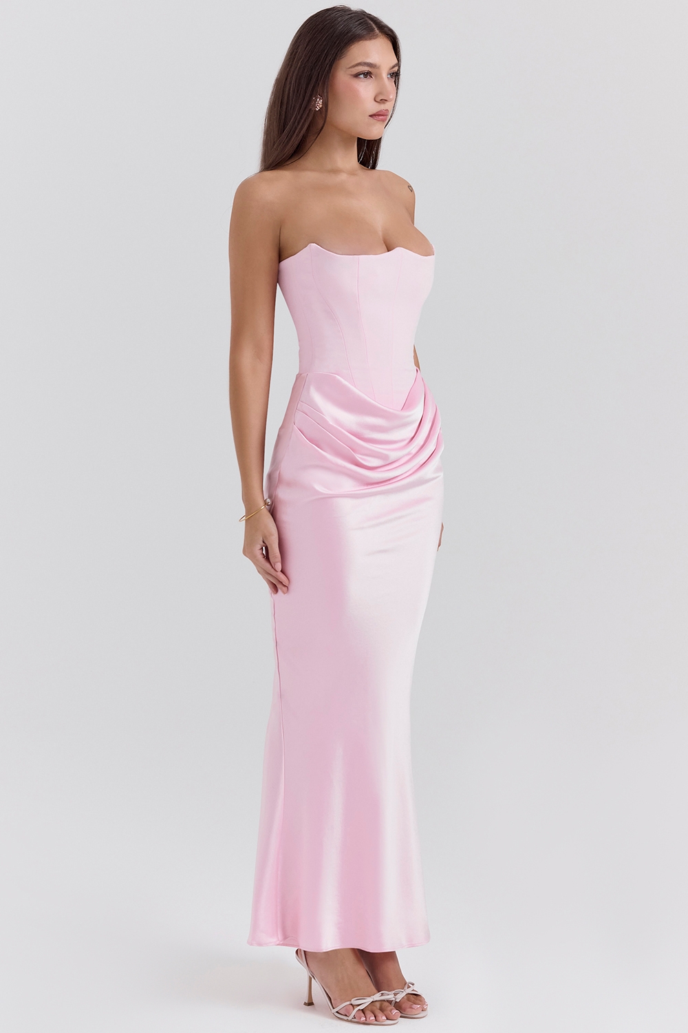 Persephone-Rose Shadow Strapless Corset Maxi Dress